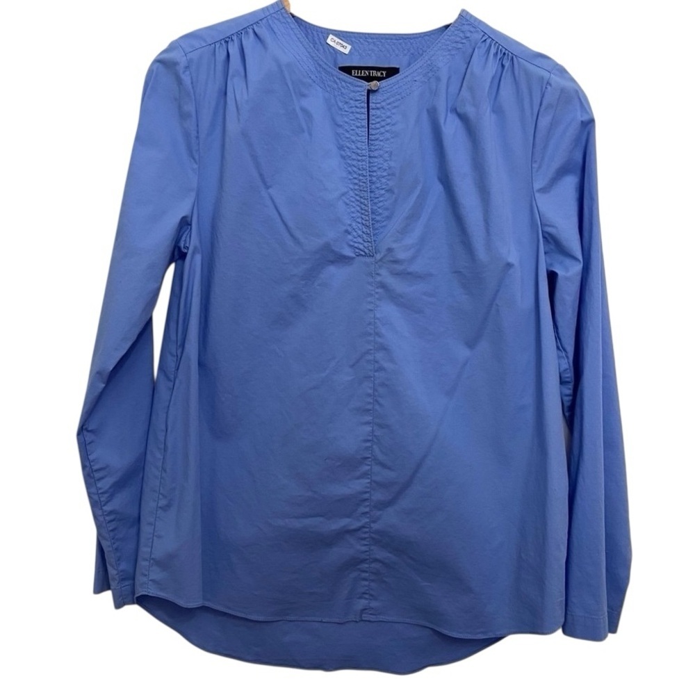 2/40$ ELLEN Tracy pull over blouse cornflower blue cotton blend elastane small